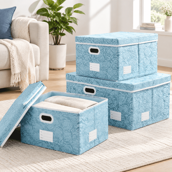 Collapsible Storcubes With Lids Fabric Decorative Bboxes Organizer ...