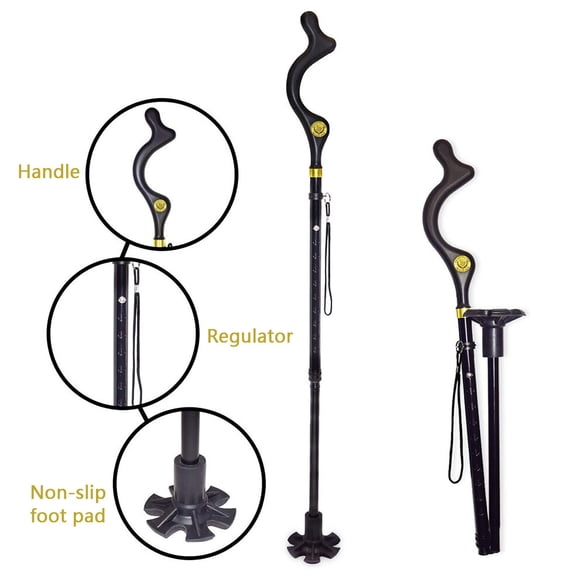 Collapsible Straight Posture Walking Cane Fits Men & Women Seniors for Balance, 10 Height Adjustable(41"-50"in) Anti Slip Base, Self Standing Foldable Walking Stick for Hiking, Travel Mobility Aid