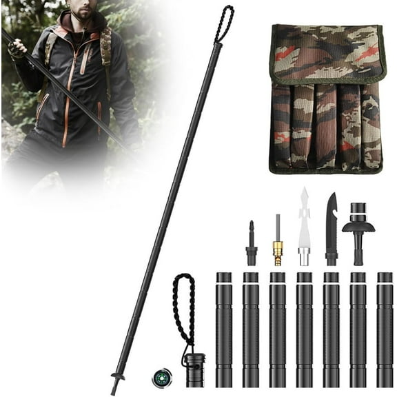 Collapsible Tactical Hiking Trekking Pole, Survival Hiking Staff & Trekking Pole, Tactical Walking Stick, Lightweight Aluminum Gear for Camping, Hunting Outdoor Adventures