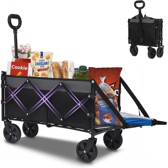 Collapsible Tailgate Wagon with Wheels, Compact Size Folding Utility Cart, 380LBS Capacity for Garden, Grocery, Beach, Camping - Portable Heavy Duty Cart(Black Gray)