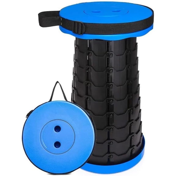 Collapsible Telescopic Folding Stool with Retractable Plastic Seat, Adjustable Lightweight Pop-Up Travel Stool, Max Load 440lb