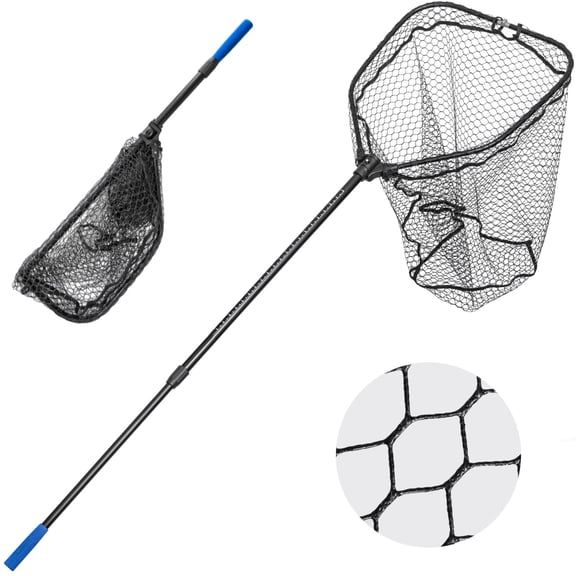 Collapsible Telescoping Fishing Landing Net with Rubber Coated Polyethylene Netting