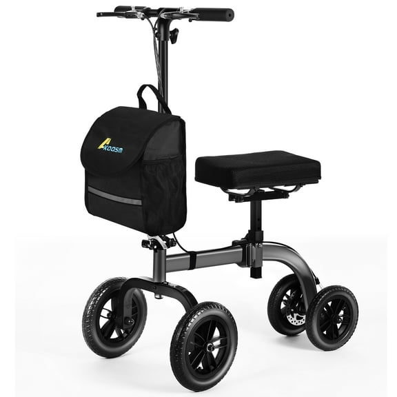 Collapsible All Terrain Knee Scooter for Adults for Foot Surgery, Adjustable Knee Walker Cart Scooters with Basket, Clearance Knee Crutch for Broken Leg and Ankle Injuries Medical, Dual Brakes, Blue