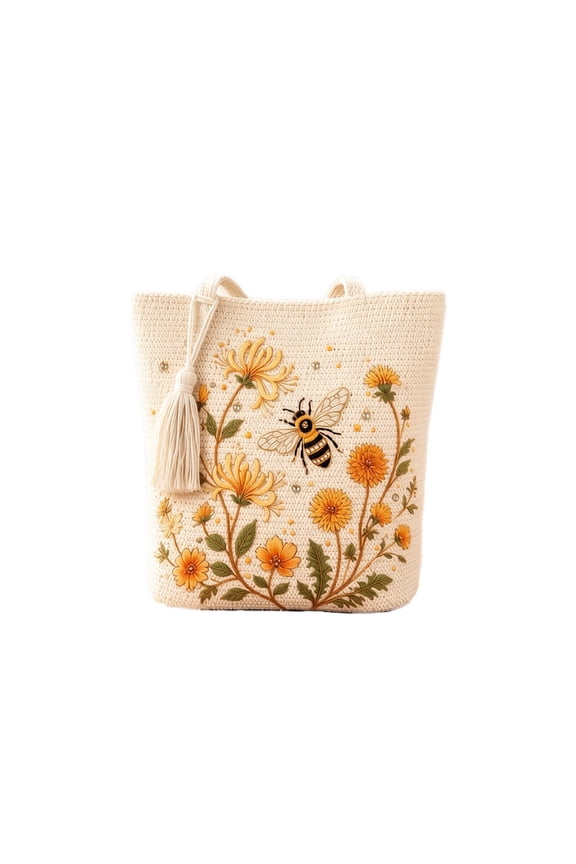 Collapsible Tote Bag Reusable Tote Bag Floral Print Cotton Canvas Packable Tote Bag Foldable Utility Tote Bag with Honey Decor Flower Garden Decor Lightweight Grocery Tote Bag