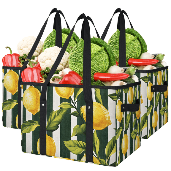 Collapsible Totes Reusable Grocery Bags, Large Foldable Shopping Tote Bags with Reinforced Handles & Hard Bottom,3 Pack