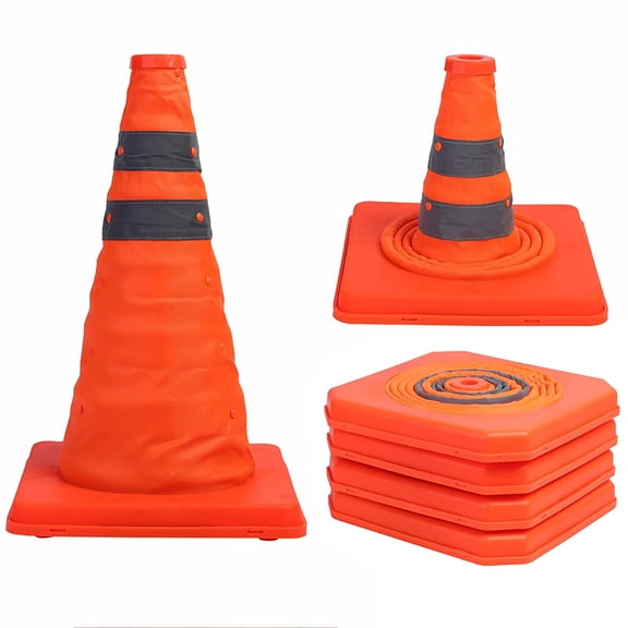 Collapsible Traffic Cones 15.5 Inch Pop Up Reflective Safety Cone Multi Purpose 4 Pack