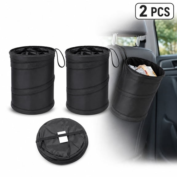 Collapsible Trash Can, 2 Pack Black Pop Up Car Trash Bin for Vehicle Seat Back, Camping, Road Trip, Indoor Office