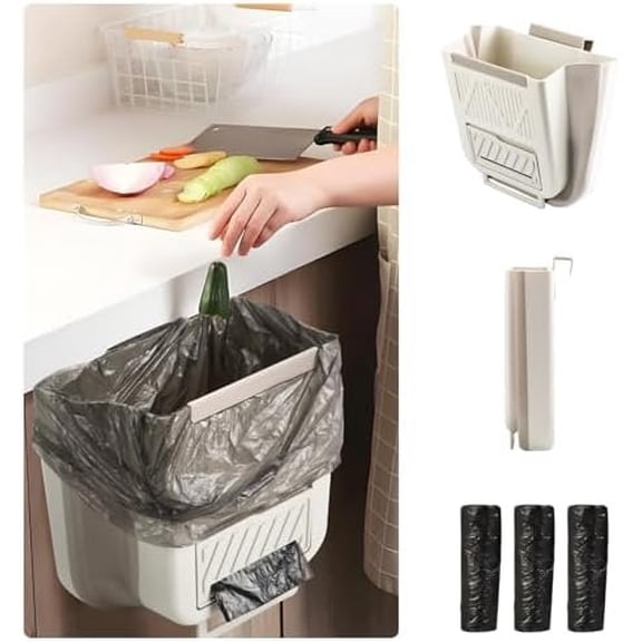 Collapsible Trash Can, Foldable Kitchen Garbage Can with 60 count Trash Bags, 2.6 Gallon Plastic Bin for Cabinet Door, Basket for Rv Camping Bathroom Bedroom