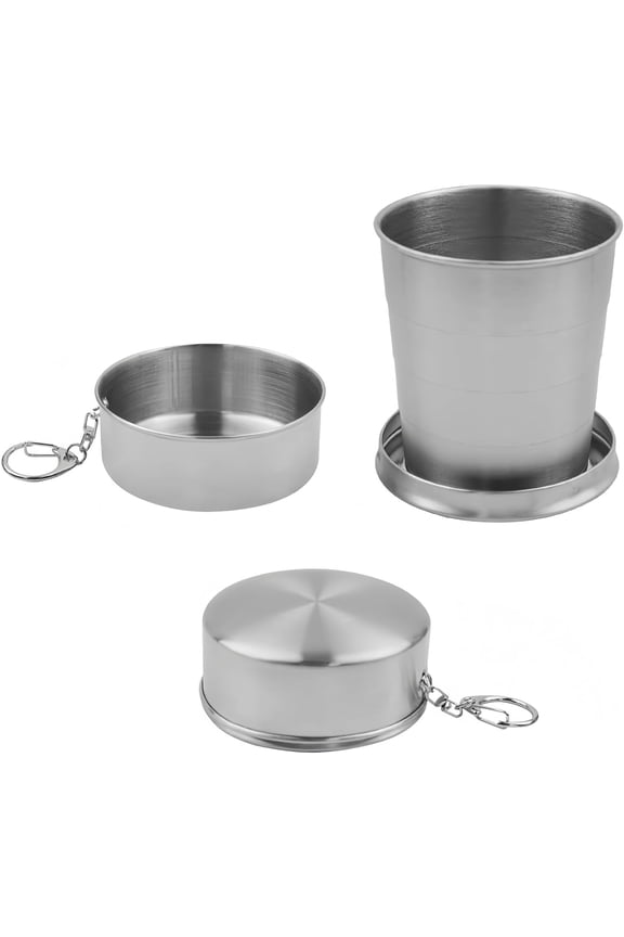 Collapsible Travel Cup 8.45 oz, Stainless Steel Folding Camping Mug with Keychain, Portable Outdoor Drinkware for Hiking, Camping, Travel (LK)