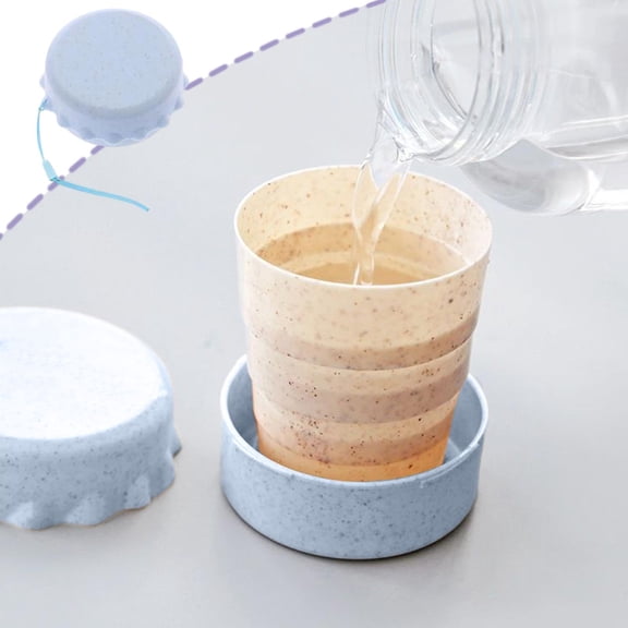 Collapsible Travel Cup | Foldable Telescopic Water Bottle for Hiking, Camping & Daily Commute | 130ml Portable Drinking Cup with Lanyard | Wheat Straw Plastic Reusable Cup