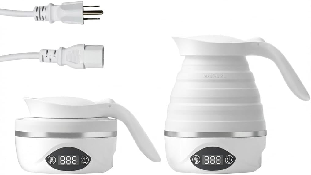 Collapsible Travel Kettle Electric Portable Foldable Kettle for Boiling Water, Suitable for 110V & 220V Dual Voltage, for Tea & Coffee, 850W Small Mini BPA-free Silicone White electric kettle