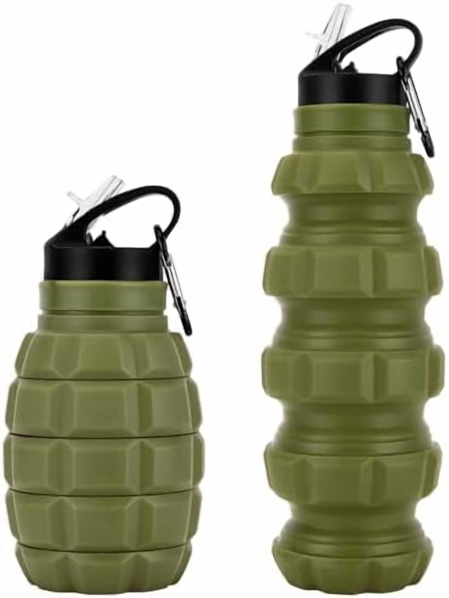 Collapsible Travel Water Bottle 19.6 oz, Reuseable Silicone Foldable Water Bottles for Gym Camping Hiking, Portable Leak Proof Sports Water Bottle with Carabiner (Noble Army Green)