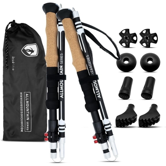 Collapsible Trekking Poles for Hiking I Carbon or Hiking Poles Ultra Lightweight I Adjustable Trekking Poles for Women and Men with Cork Grip
