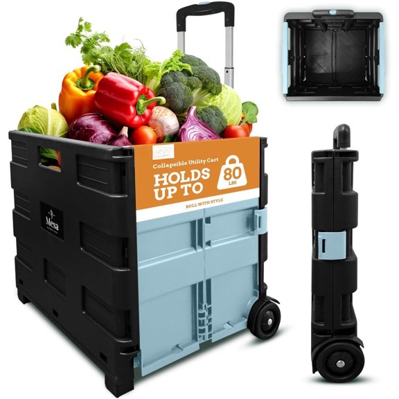 Collapsible Ultra-Slim Pack-N-Roll, 2 Wheel Utility Cart , With Telescopic Handle - Super Strong up to 80 Lbs Load Capacity,