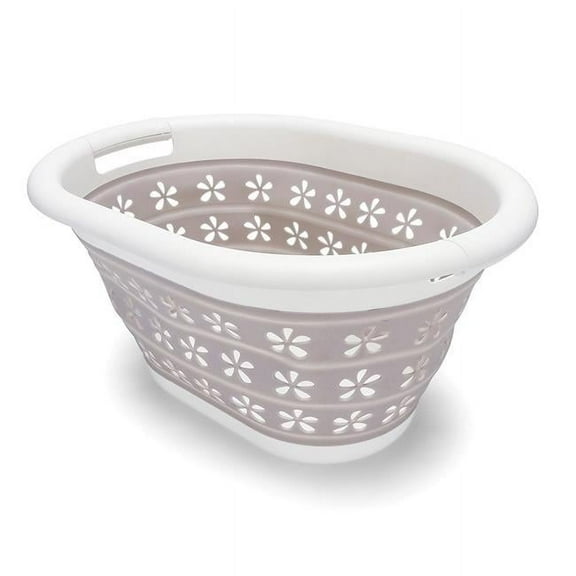 Collapsible Utility Basket, Small - White & Taupe