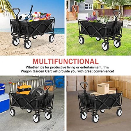 Collapsible Utility Cart Folding Wagon Heavy Duty Garden Beach Wagon,Large Capacity Shopping Multipurpose Grocery Wagon,Outdoor Portable Camping w/2 Cup Holder & Wheels, FW-GT1061-