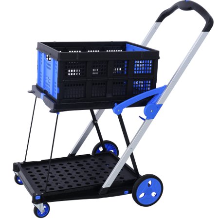 Collapsible Utility Cart Multi Use Functional Collapsible Shopping Carts 2-Tier Collapsible Shopping Cart with Baskets Carrito para Supermercado con Ruedas