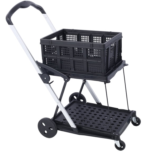 Collapsible Utility Cart Multi Use Functional Collapsible Shopping Carts 2-Tier Collapsible Shopping Cart with Baskets Carrito para Supermercado con Ruedas,