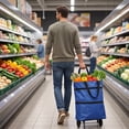 thumbnail image 1 of Collapsible Utility Cart Reusable Grocery Tote With Wheels Heavy Duty Market Carrier Foldable Shopping Bag Blue, 1 of 6