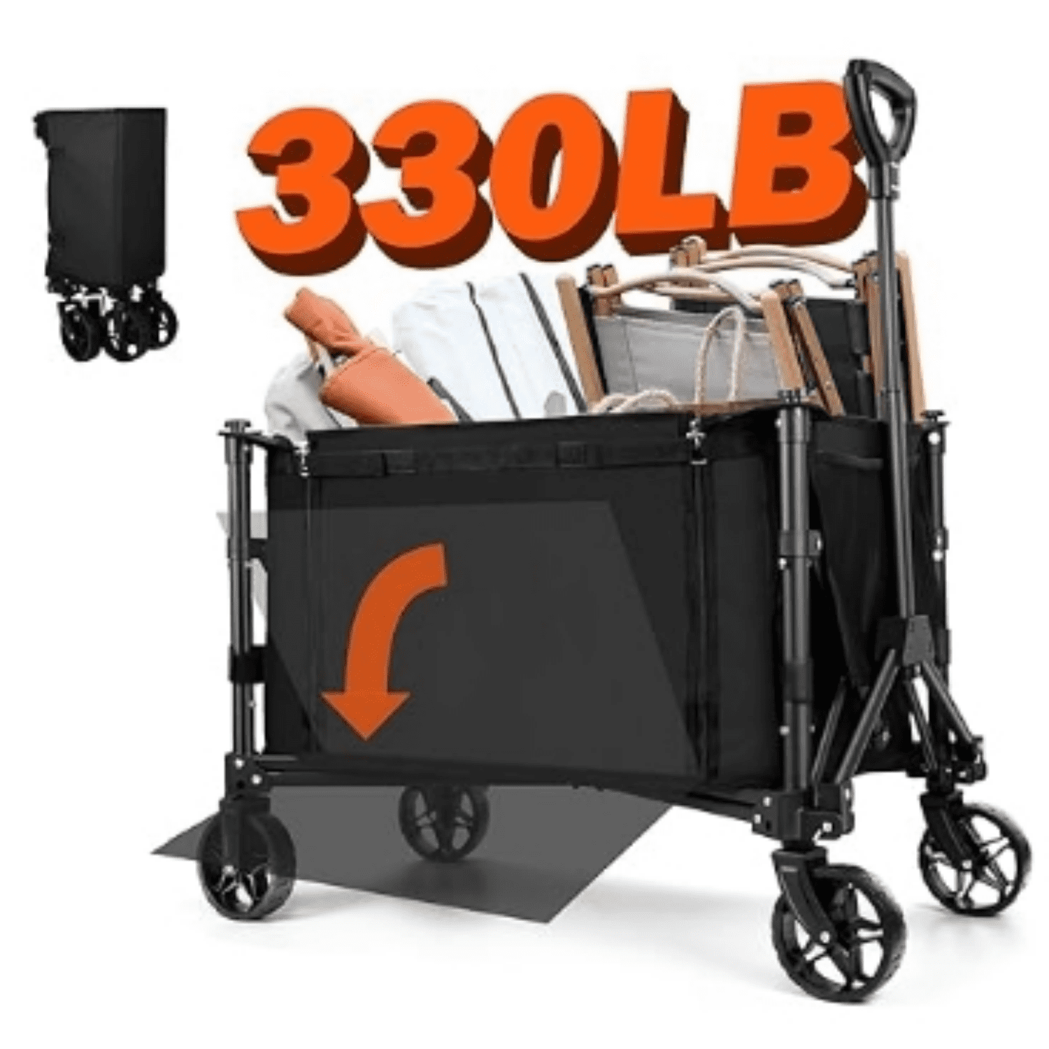 Collapsible Wagon, 330lbs Load Capacity, Dual Side Zipper, Heavy-Duty ...