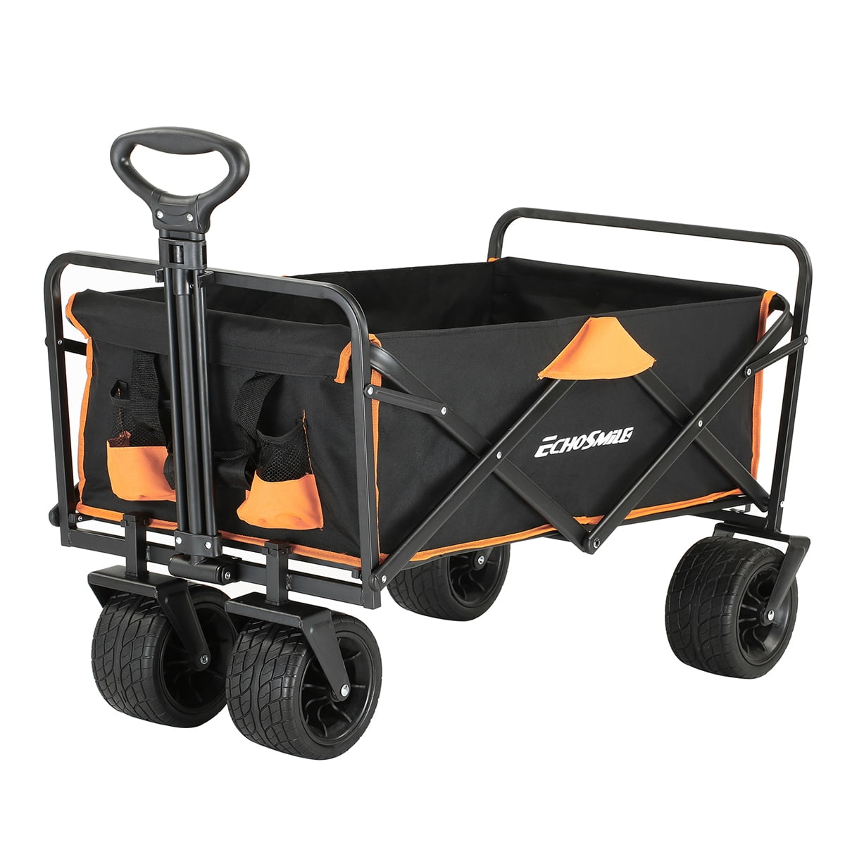 Collapsible Wagon, 350 Lbs Capacity Outdoor Folding Camping Wagons, Grocery Portable Utility Cart, Adjustable Rolling Carts, All Terrain Sports Wagon with Big Wheels
