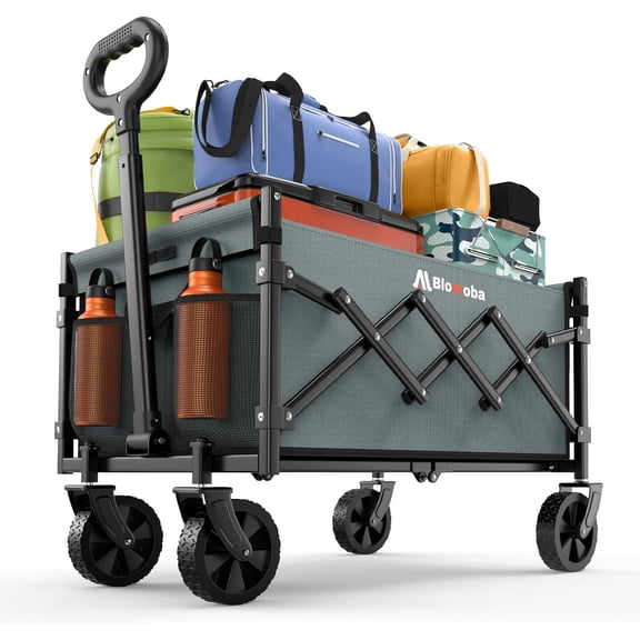 Collapsible Wagon with 360 Wheels, 220 Lb Capacity, 90 L Storage, Flexible Handle, Portable Folding Utility Cart for Grocery, Camping, Sports, Garden, Gray, Medium Without Tailgate