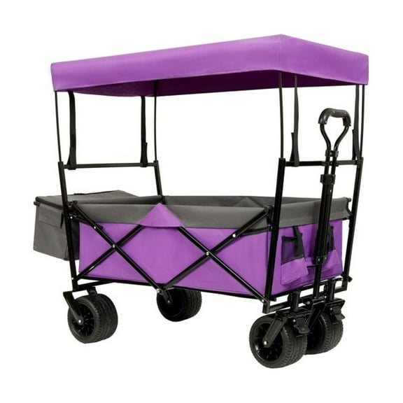 Collapsible Wagon with Canopy, 480Lbs Heavy Duty Wagon Stroller, Lightweight Foldable Utility Wagon for Camping, Beach, Shopping, Sports, Garden with Mosquito Net