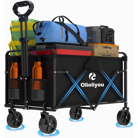 Collapsible Wagon Cart- 380LBS,Folding Beach Utility Wagon,Portable Utility Grocery Cart for Beach, Camping, Garden, Shopping, Transport