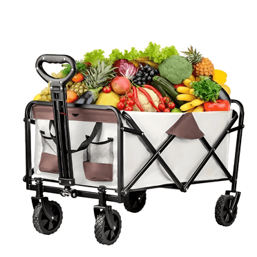 Collapsible Wagon Cart, 390LB Heavy-Duty Utility Wagon with All-Terrain Wheels, Folding Outdoor Cart for Camping, Beach, Picnic, Grocery, Sports, Khaki-Brown