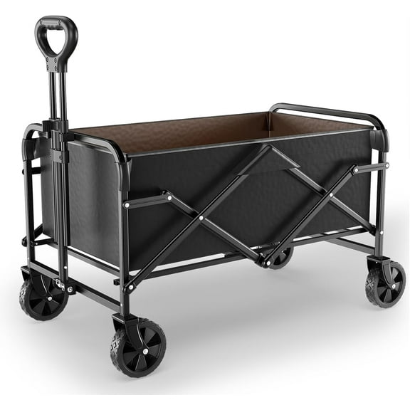 Collapsible Wagon Cart With 5" Removable 360 Swivel Wheels & Handle Adjustable, 220lbs Capacity,Waterproof 600D Oxford Fabric & MDF Base, All-Terrain Portable Utility Cart For Shopping, Garden,Pet