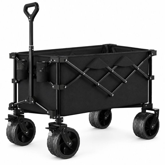 Collapsible Wagon Cart, 500lbs Capacity 250L Heavy Duty Folding Utility Cart with All-Terrain Wheels, Black Metal and PVC for Camping and Shopping
