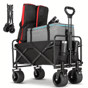 Collapsible Wagon Cart, 550LB Heavy-Duty Utility Wagon with All-Terrain Wheels, Folding Outdoor Cart for Camping, Beach, Picnic, Grocery, Sports, Black