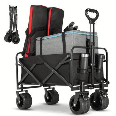 Collapsible Wagon Cart, 550LB Heavy-Duty Utility Wagon with All-Terrain Wheels, Folding Outdoor Cart for Camping, Beach, Picnic, Grocery, Sports, Black
