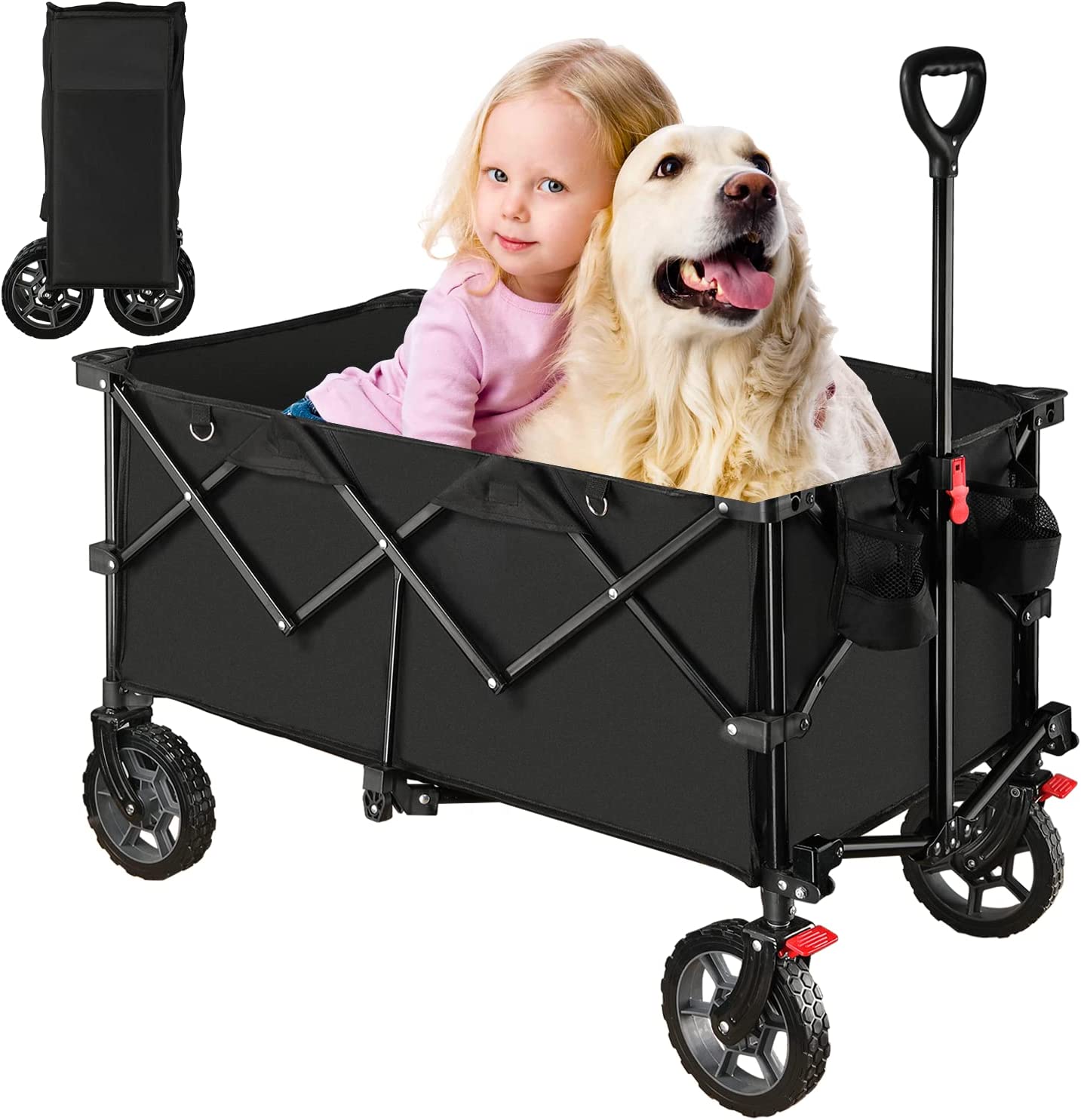 Collapsible Wagon Cart with Brakes, Heavy Duty Foldable Wagons, Folding