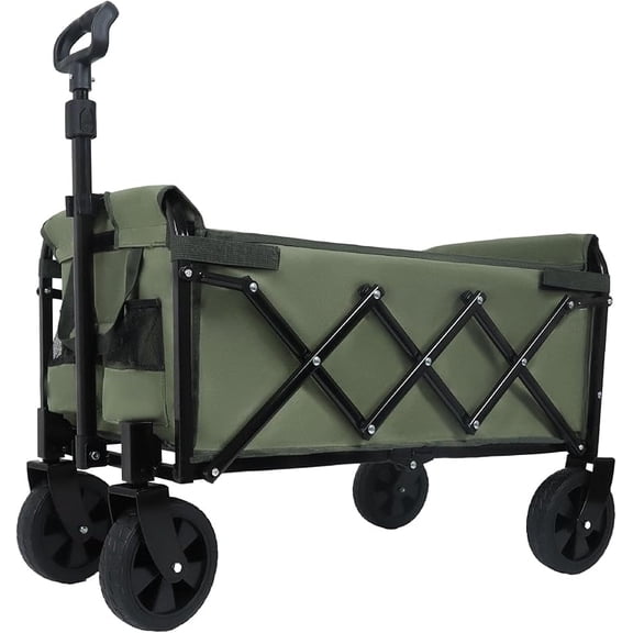 Collapsible Wagon Cart,Dual-Layer Fabric Pocket Utility Wagon with Heavy-Duty Frame,6-Inch All-Terrain 360 ° Swivel Wheels for Gardening,Picnics,Beach,Shopping(Green)