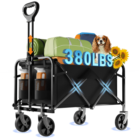 InBrave Heavy Duty Collapsible Wagon Cart Camping- 380 lbs, Black