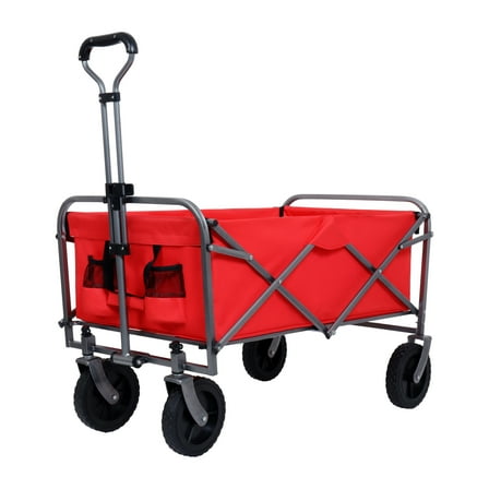 Collapsible Wagon Cart Foldable - Heavy Duty Beach Wagon with Wheels & Cup Holders for Outdoor, Shopping, Camping, Garden - 360lbs Capacity