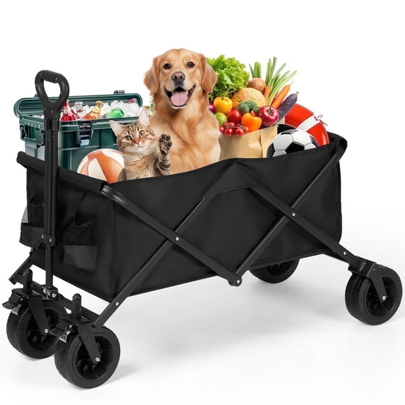 Naipo Collapsible Wagon Cart Foldable Utility Heavy Duty Wagons Carts with 550lbs Capacity Folding Bench Garden Cart for Grocery Shopping
