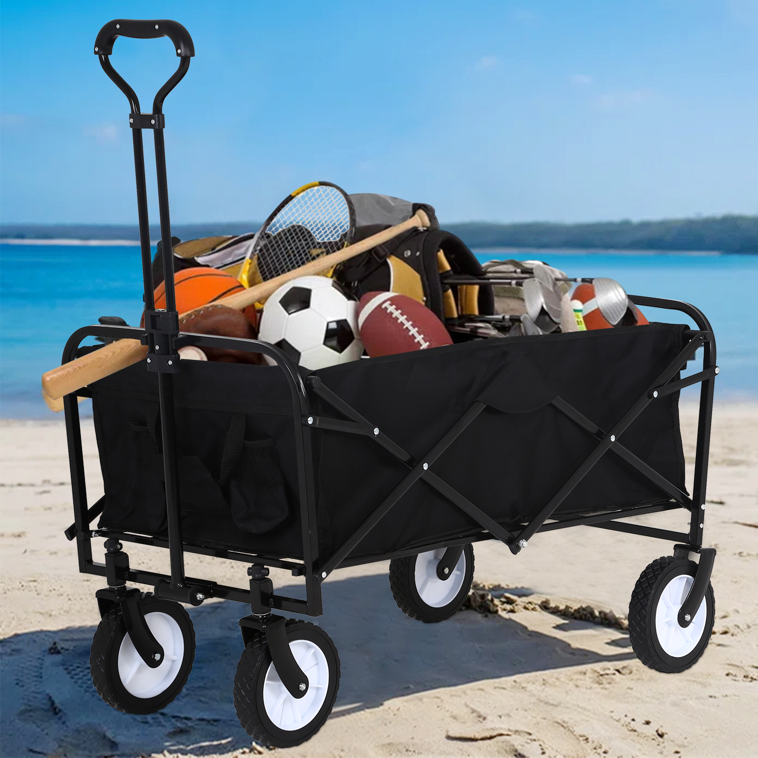 Collapsible Beach Wagon Cart with Removable Canopy, VECUKTY Foldable ...