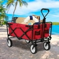 thumbnail image 1 of Collapsible Wagon Cart Folding Wagon Heavy Duty Utility Beach Wagon Portable Foldable Garden Cart with All-Terrain Wheels& Adjustable Handle, Red, 1 of 10