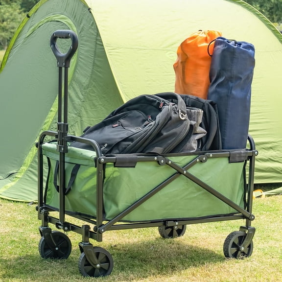Collapsible Wagon Cart Heavy Duty Foldable, Large Capacity Grocery Beach Wagon for Camping Sports Shopping, Green