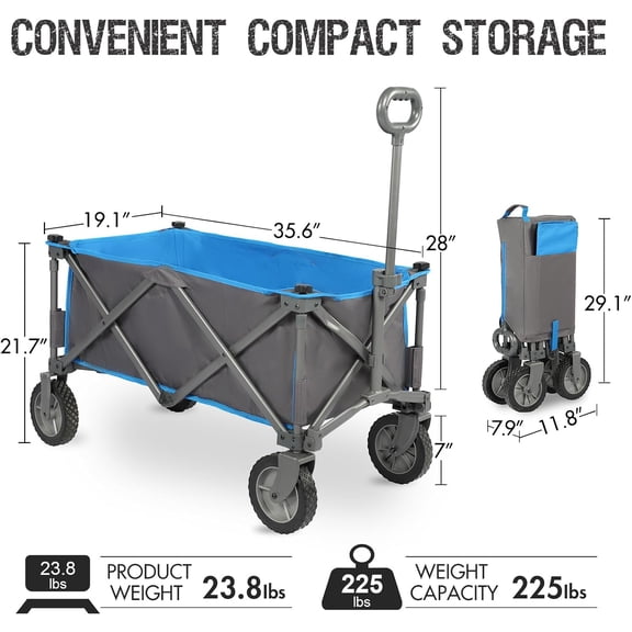 Collapsible Wagon Cart - Heavy Duty Foldable Wagons with Wheels for Camping, Shopping, Garden, Sports, Beach