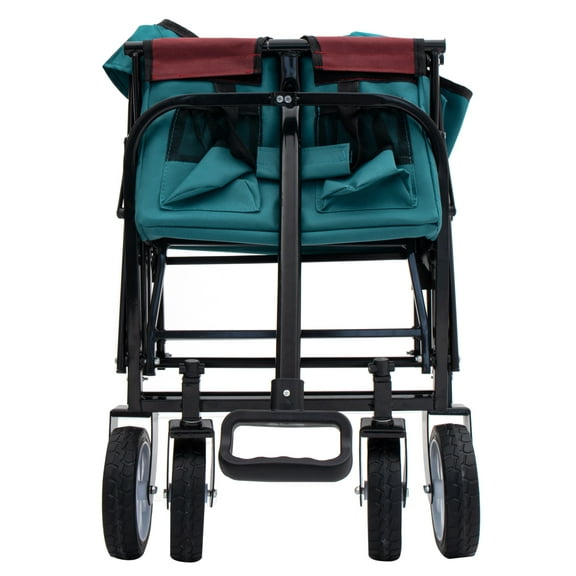 Collapsible Wagon Cart - Heavy Duty Utility Beach Wagon with Liner, 3-Piece Cover Set, All-Terrain Wheels, Foldable for Camping, Grocery, & Outdoor Use - Cyan