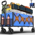 thumbnail image 1 of Yacona 35" L Extra Long Wagons Carts Foldable, 180L Heavy Duty Collapsible Wagon with Wheels, 360Lbs Portable Utility Cart for Shopping, Grocery, Garden, Beach, Camping, Blue, 1 of 10
