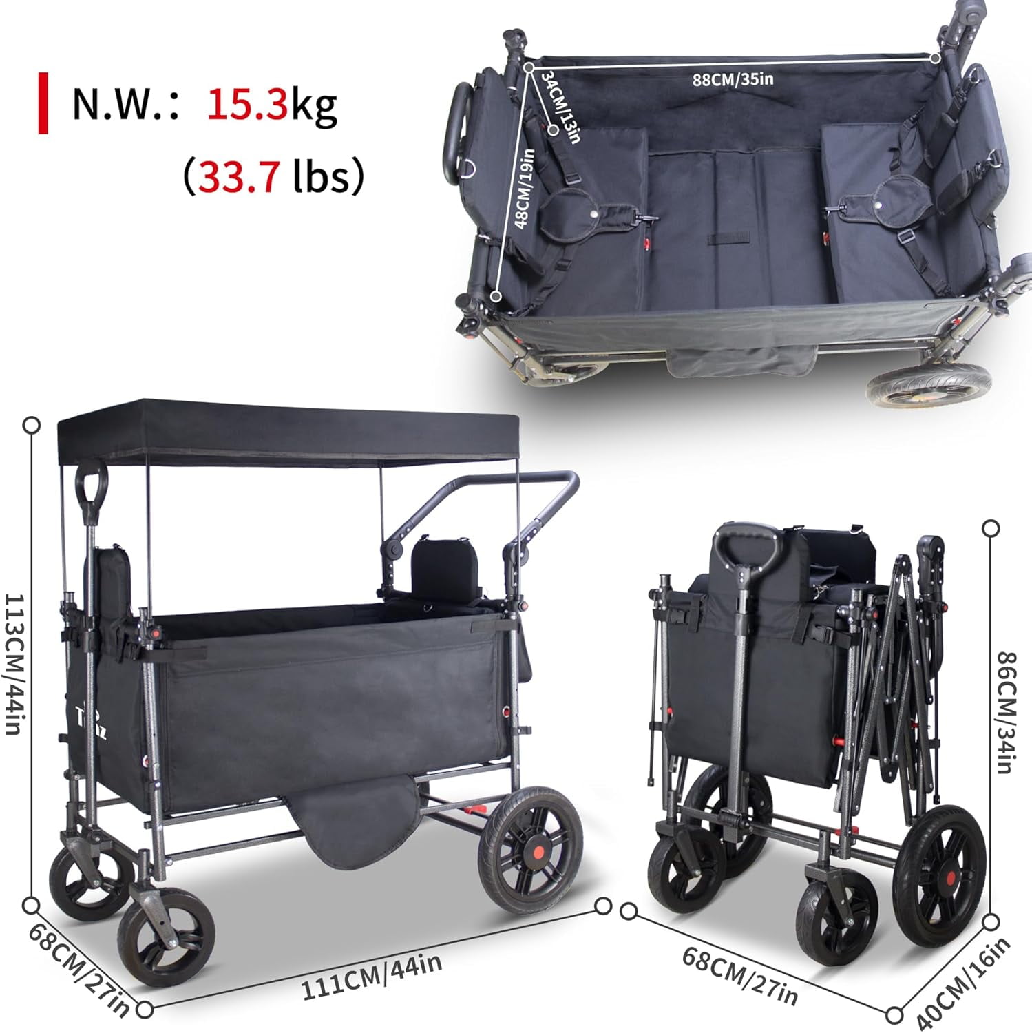 Collapsible Wagon Cart with Side-Opening Seat Conversion, Foldable ...