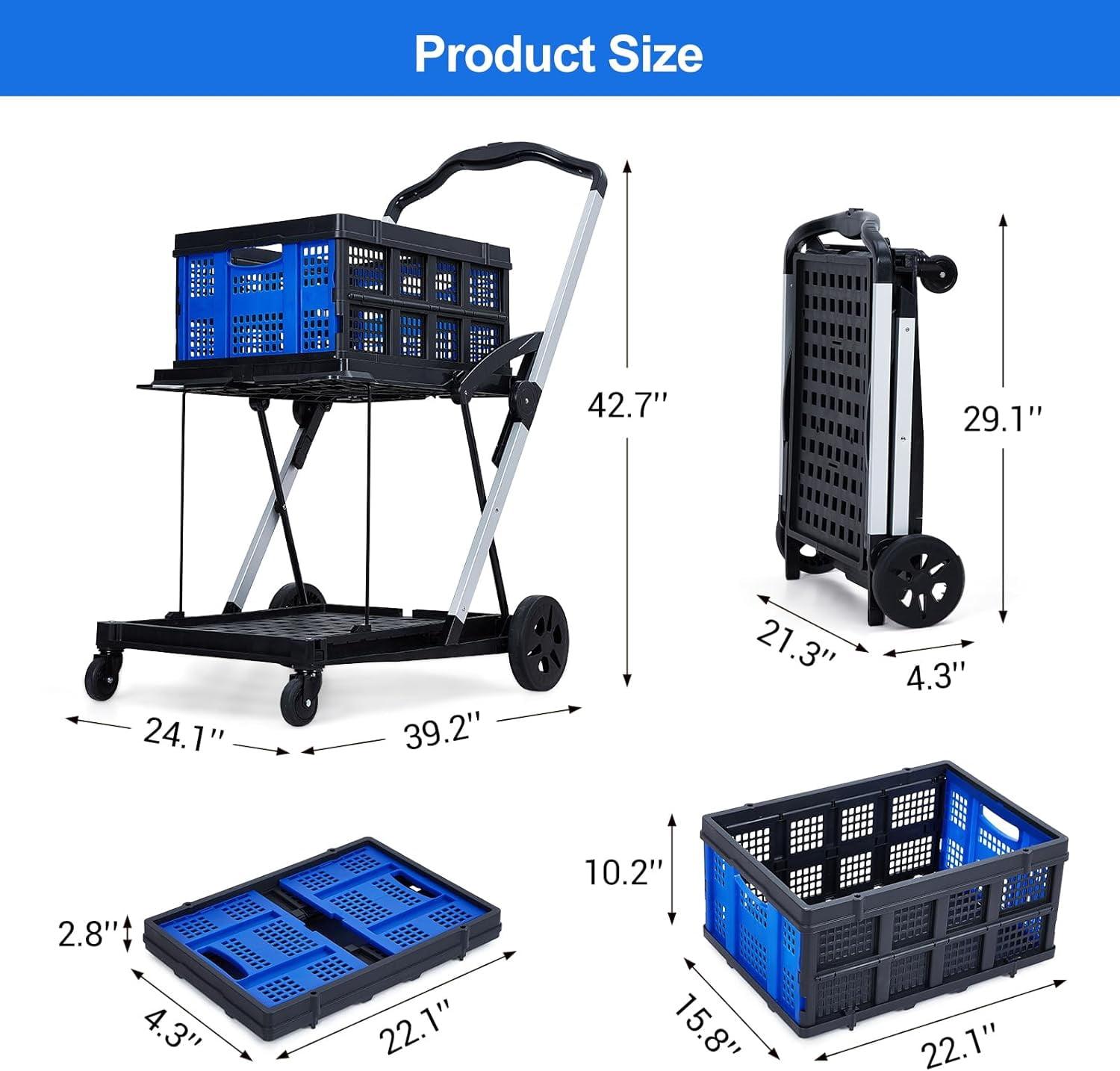 Collapsible Wagon Cart with Wheels, 2-Tier Foldable Grocery Cart ...