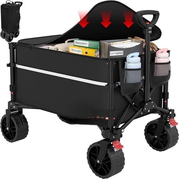 Collapsible Wagon Cart with Wheels Foldable - Folding Utility Heavy Duty Wagons Carts for Grocery Sports Garden Shopping Camping Wheelbarrows
