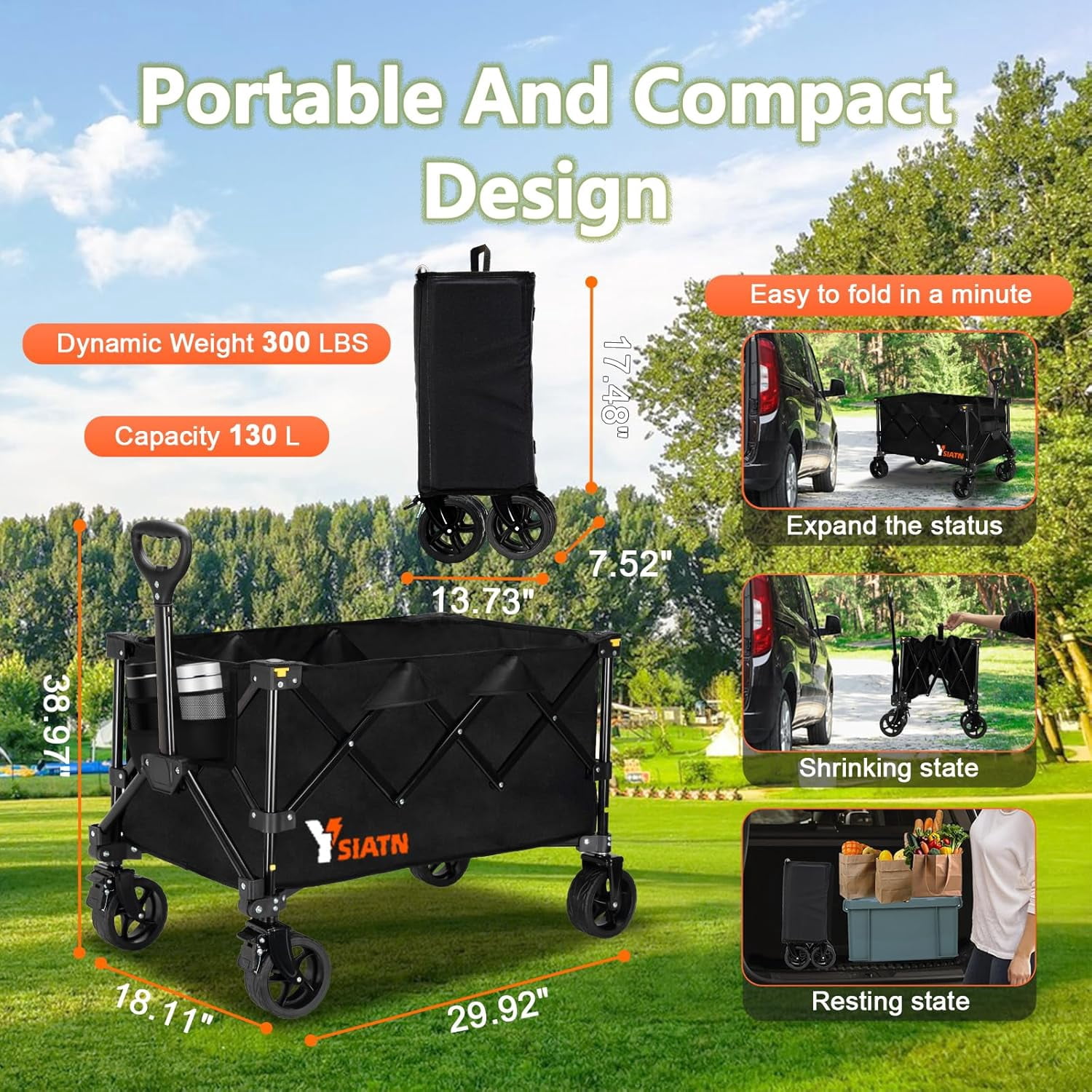 Collapsible Wagon Cart with Wheels Foldable, Heavy Duty Utility Wagon ...