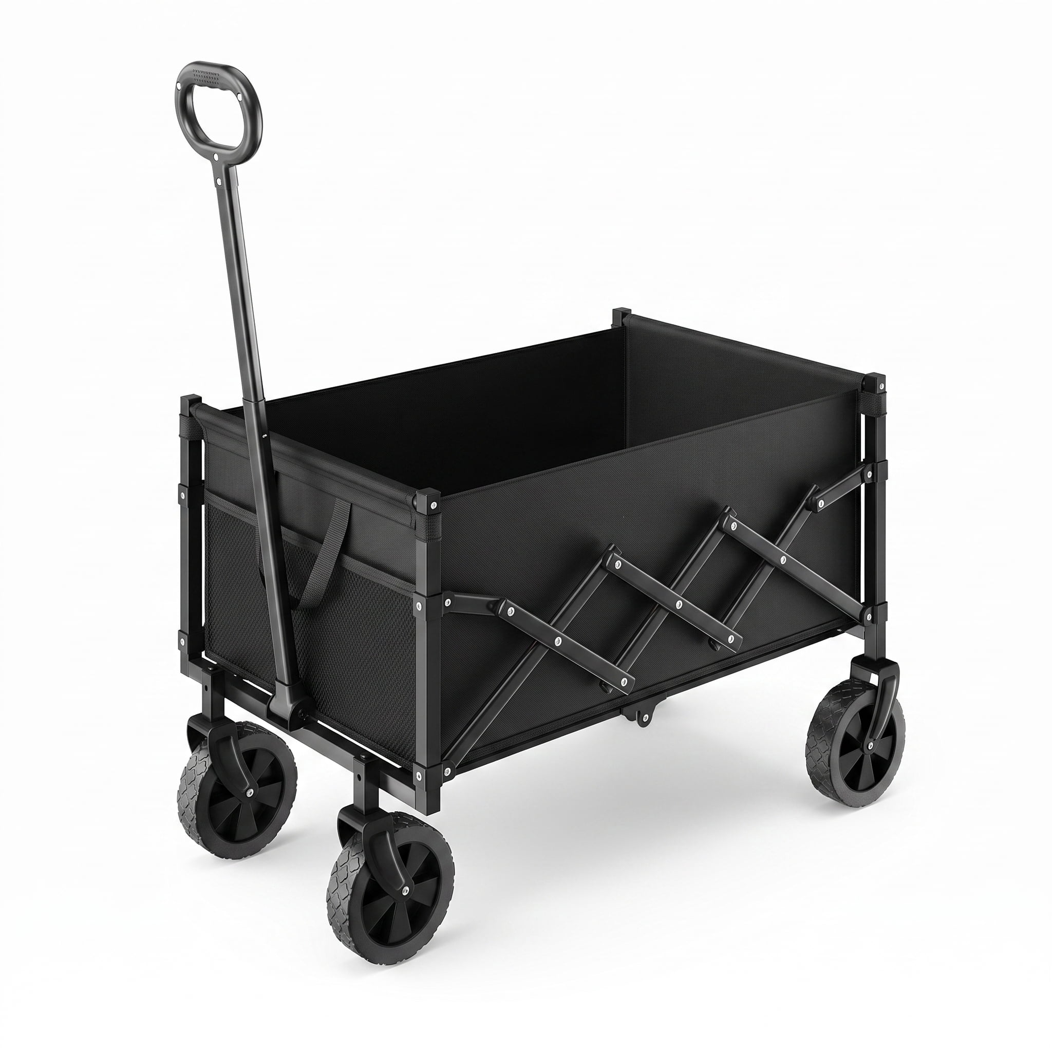 Collapsible Wagon Carts, 120L & 225LBS Folding Wagons with All-Terrain Wheels, Heavy Duty Outdoor Utility Cart with Adjustable Handle, Portable Camping Cart for Beach Grocery Garden, Black