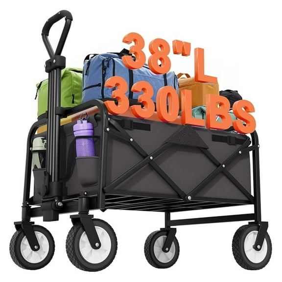 Collapsible Wagon Folding Wagon Garden Cart with Large Capacity, Portable Utility Wagon Cart Heavy Duty for Beach Camping Shopping Garden (Grey)